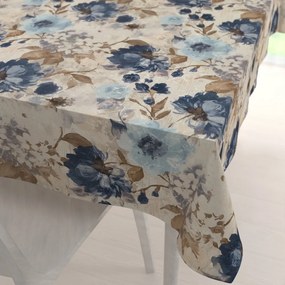 Biante Dekoračný obdĺžnikový obrus Parma PM-113 Modré kvety na smotanovom 120x200 cm
