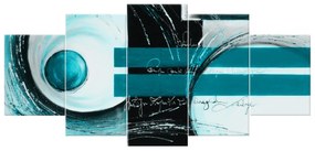 Gario Ručne maľovaný obraz Tyrkysové tvary - 5 dielny Rozmery: 150 x 70 cm