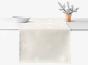Goldea vianočný behúň na stôl natura – snehové vločky na režnej 20x120 cm