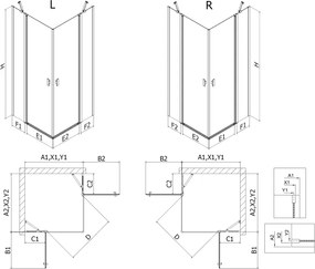 Mexen, Mexen Mist Duo výklopný sprchový kút 80 x 70 cm, čierny rám - 8A4-080L-070P-70-70