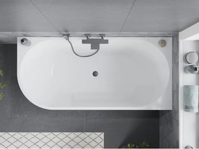 Mexen Mia, voľne stojaca rohová vaňa pravá 140 x 75 cm, biela/čierna, grafitový prepad, 52691407575P-95