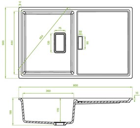 Laveo Tonga, 1-komorový granitový drez 800x500x190 mm, béžová, LAV-SPT_411Y