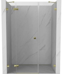 Mexen Lunar, ľavé otočné sprchové dvere 125 cm, číre sklo, zlatý profil, 834S-125-050-50-00-L