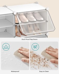 Spojiteľný stojan na topánky pre až 48 párov topánok, biely a priehľadný