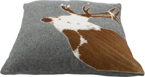Šedý vlnený vankúš s jeleňom z hovädzej kože - 45 * 45 * 10cm