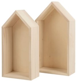 Sada 2 ks drevených poličiek v tvare domčeku LITTLE HOUSES