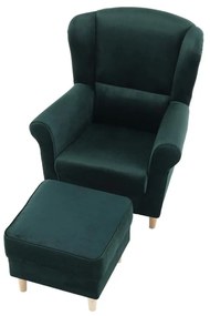 Tempo Kondela Kreslo ušiak s taburetom látka smaragdová, ASTRID