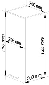 Horná kuchynská skrinka Ozara W30 H720 (biela + metalický lesk). Vlastná spoľahlivá doprava až k Vám domov. 1071183