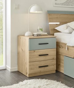 Posteľ s nočnými stolíkmi Savina 180x200 cm, dub artisan/šalviová, s osvetlením