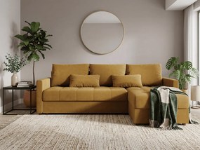 Rozkladacia obojstranná sedacia súprava do L VENORIA 220x143 cm, horčicová + 2 vankúšiky ZDARMA