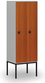 Drevená šatníková skrinka s podnožou, 2 oddiely, 1871 x 600 x 500 mm, demont, RFID zámok, sivá/čerešňa