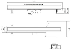 Cersanit Tako, lineárny odtokový žľab s obojstranným roštom 80cm, nerez, S907-010