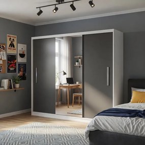 Šatníková skriňa s posuvnými dverami 232 cm so zrkadlom čierna eben tmavá  MES PRIMO SZP4/2/1W/2B1L/0/AL