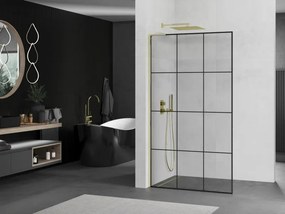 Mexen Kioto L, sprchová zástena Walk-In 110 x 200 cm, 8mm číre sklo čierny vzor, zlatý lesklý profil,800-110-103-50-77