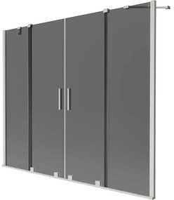 Mexen Velar Duo, 2-krídlová posuvná vaňová zástena 170 x 150 cm, 8mm šedé sklo, brúsená oceľ, 896-170-000-42-97
