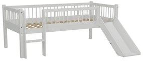 Biela vyvýšená detská posteľ z dubového dreva so šmykľavkou s roštom 90x200 cm Forrest – Vipack