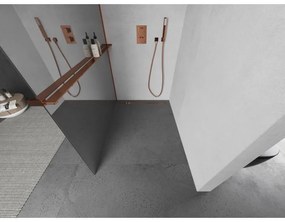 Mexen Kioto, sprchová zástena s poličkou a držiakom na uteráky 120 x 200 cm, 8mm sklo s efektom zrkadla, profil ružové zlato, 800-120-121-60-50