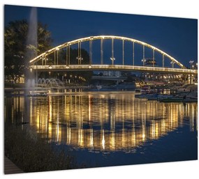 Sklenený obraz mosta s fontánou (70x50 cm)