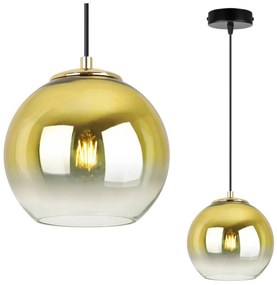 Závesné svietidlo Bergen gold, 1x zlaté/transparentné sklenené tienidlo (fi 15cm)