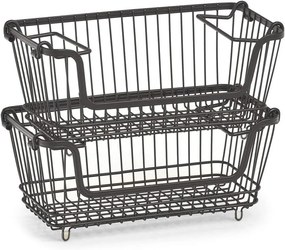 Stohovateľný kovový kôš, organizér s rúčkami, čierny BASKET, 32x16,5x14,5 cm