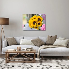 Sklenený obraz svadobnej kytice zo slnečníc (70x50 cm)
