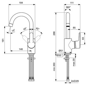 Ideal Standard Connect Blue - Umývadlová batéria s vysokým vývodom bez odtokovej garnitúry, chróm B9933AA