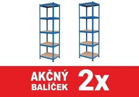 Akcia 2x Regál 180x40x40 cm lakovaný 5-policový, nosnosť 875 kg - modrý - 2ks
