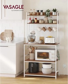 Kuchynská stojaca polica zo zástrčkami, regál s háčikmi, svetlý orech a biela farba