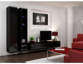 Obývacia stena Zigo III, Osvetlenie: osvetlenie LED RGB - farebné, Farby: čierny / čierny lesk