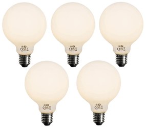 Sada 5 ks Stmievateľná LED žiarovka E27 opálové sklo G95 5W 450lm 2700K