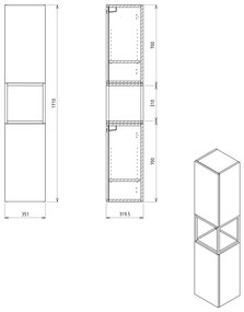 Sapho Sapho, SKARA skrinka 35x171x32cm, 2x dvierka, ľavá/pravá, čierna mat/dub Alabama, CG010-2222