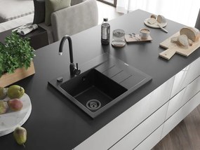 Mexen Ben, 1-komorový granitový drez 600x500x190 mm, ľavý + čierny sifón, čierna, 6522605000-77-B