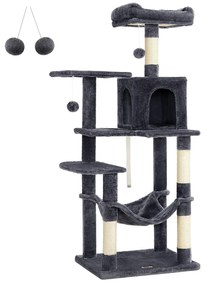 Mačací strom, so 4 škrabadlami, 2 vyhliadkami, jaskyňou, dymovo sivá farba