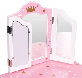 Detský kozmetický stolík s trojitým zrkadlom a taburetkou