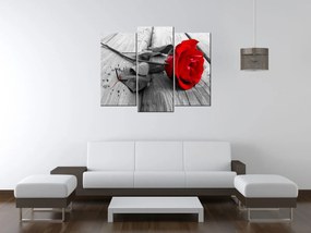 Gario Obraz s hodinami Červená ruža - 3 dielny Rozmery: 30 x 90 cm