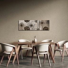 Obraz - Kreslené kvety (s hodinami) (90x30 cm)