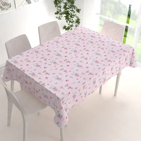 Biante Detský bavlnený obdĺžnikový obrus Sandra SA-466 Zajačikovia a líšky s balónikmi na ružovom 140x160 cm