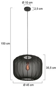 Japonská závesná lampa čierna s látkovým tienidlom 55 cm - Sable