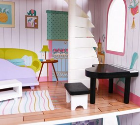 Veľký drevený domček pre bábiky ružovej farby pre deti od 3 rokov, doplnky, nábytok + 3 poschodia