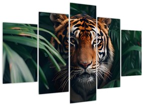 Obraz - Portrét tigra v džungli (150x105 cm)
