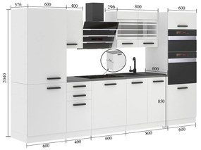 Kuchynská linka Belini Premium Full Version 300 cm šedý mat s pracovnou doskou MILA