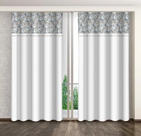 Biely dekoračný záves s potlačou modrých kvetov Šírka: 160 cm | Dĺžka: 250 cm