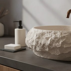 Umývadlo na dosku z kompozitného kameňa REA MIKA WARM BEIGE 50x38 cm, béžová