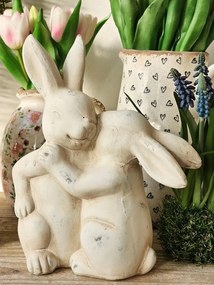 Béžová antik dekorácia zamilovaní zajačikovia - 20*10*25 cm