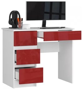 Počítačový stôl A7 ľavá biela/červená lesk