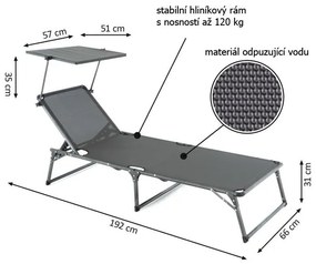 Záhradné skladacie lehátko so strieškou XXL - čierne