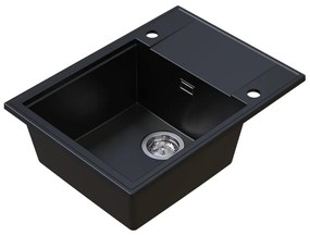 Sink Quality Sink55, kuchynský granitový drez 620x460x215 mm + chrómový sifón, čierna, SKQ-SINK.C.1KKO.X