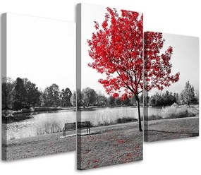 Obraz na plátně třídílný Krajina červených stromů - 120x80 cm
