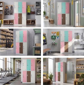 Šatníková skriňa BHP v pastelovo sivej farbe, 6-dverová: IGOR, 900 x 1850 x 450 mm