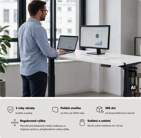 Elektrický stôl s nastavením výšky ergonomický antracitovo-bieli, 1600x800 mm: ARIA